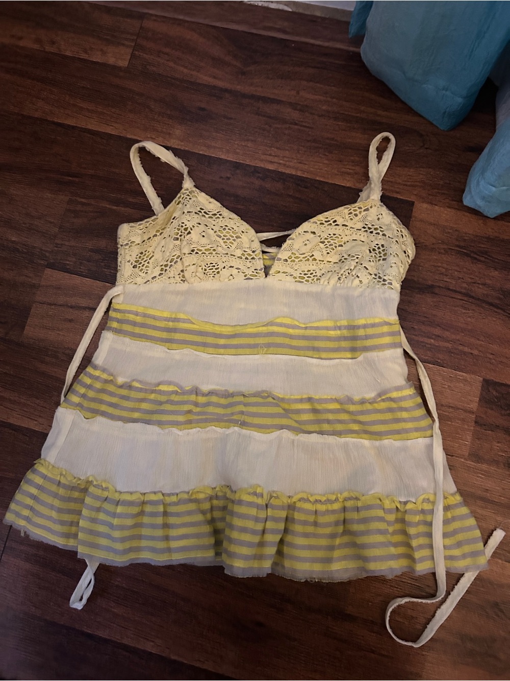 Women's Lace-Top Striped Camisole Tank - Yellow & White Free people - Picture 2 of 7